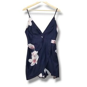 Yoins Navy Blue Floral V-Neck Wrap Front Romper Size Medium NWT